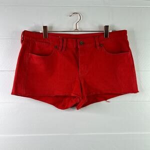 MADEWELL Red Cotton Midrise Denim‎ Raw Hem Bottom Shorts Size 31